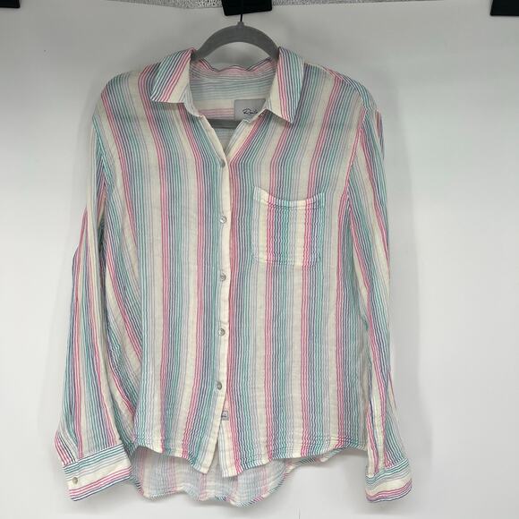 Rails Iris Stripe Ellis Shirt Women's Size M Multicolor 100% Cotton Gauze Button - Picture 3 of 12